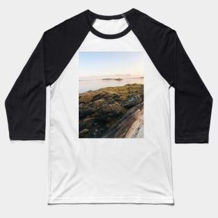 Pastel Sunset over Rocky Beach Baseball T-Shirt